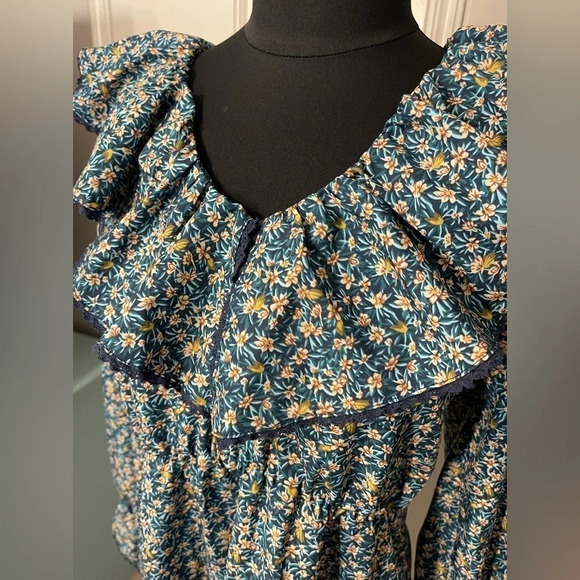 AA & ZZ Floral Ruffle‎ Collar Long Sleeve Boho Dress Size Medium - Picture 4 of 7